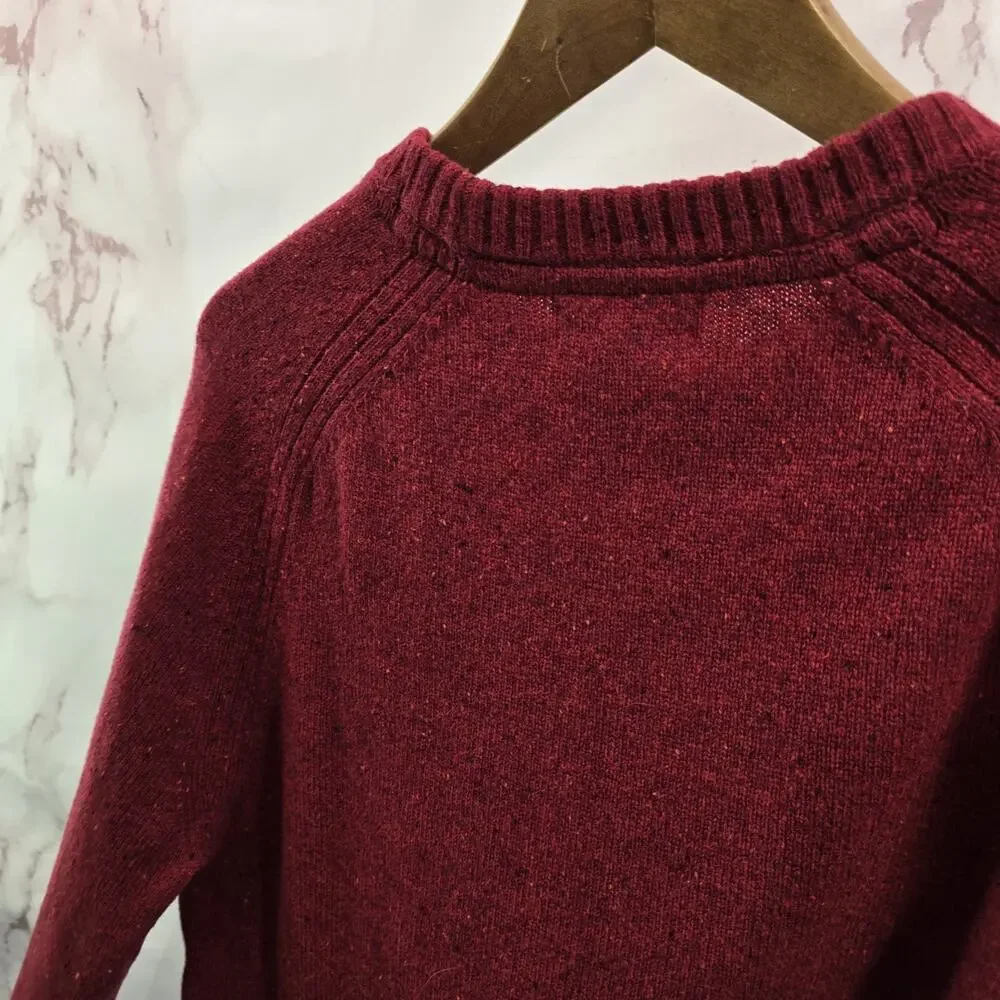 Lands End Sweater Mens Medium Red Lambswool Wool Vintage Crew Neck 90s